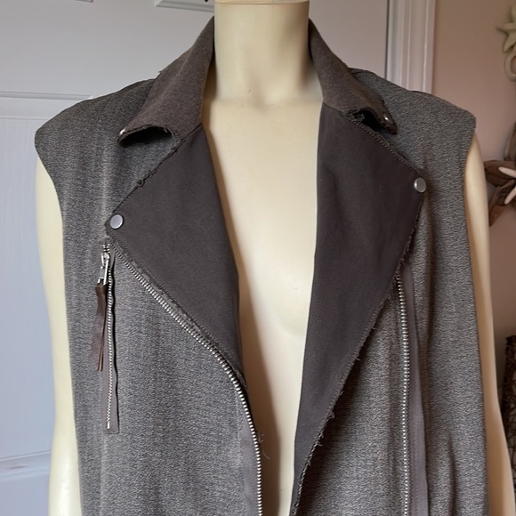 𝅺ALLSAINTS Italian Cloth Women’s Zulia Biker Moto Vest Brown Beige Size 6 - Picture 11 of 14
